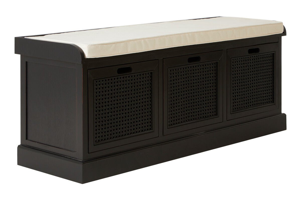 Heritage Black Three Drawer Storage Bench with Cushion - Joe’s Haven