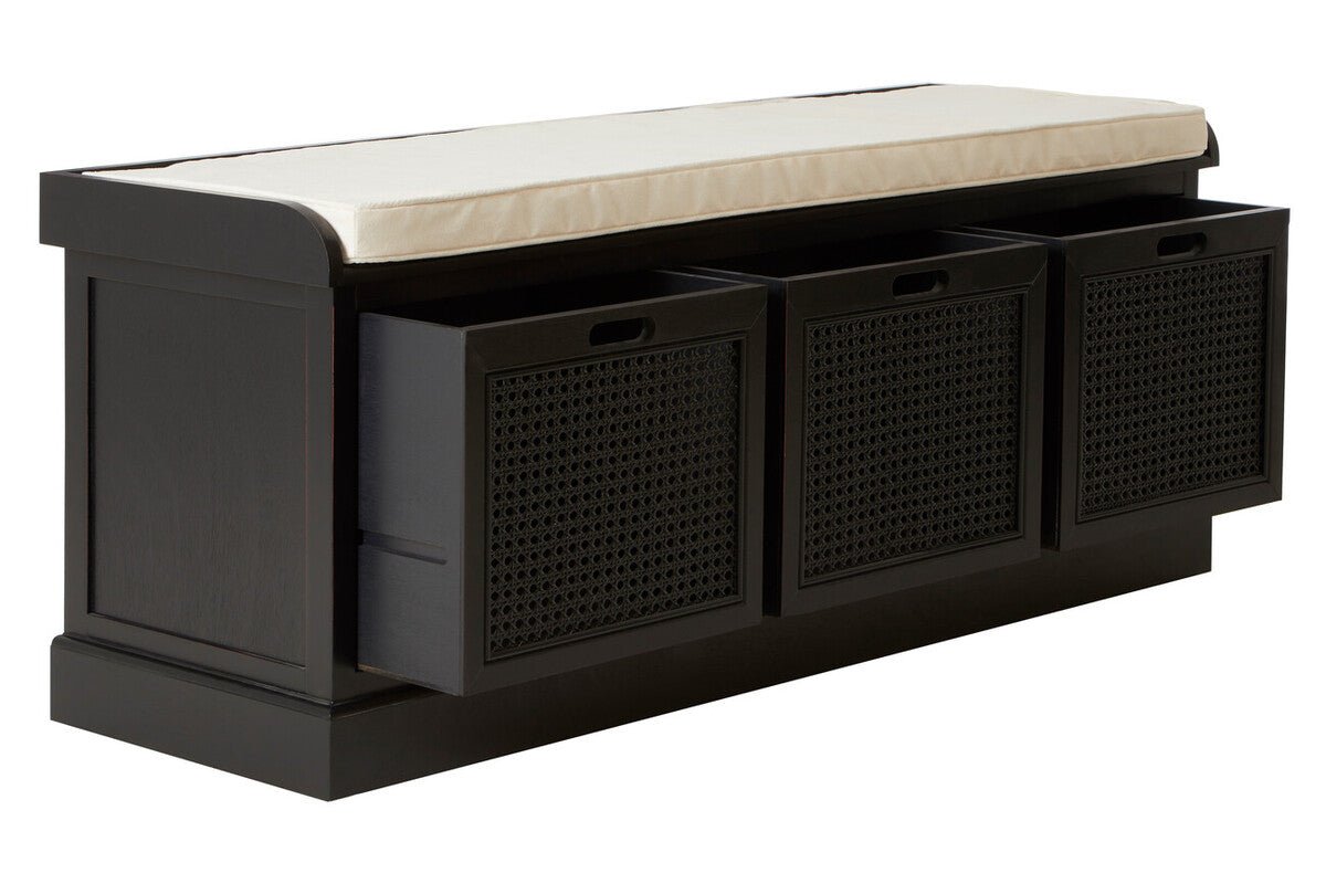 Heritage Black Three Drawer Storage Bench with Cushion - Joe’s Haven