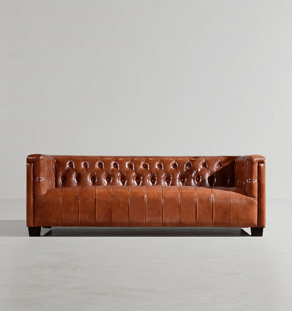 Aviator Three Seater Sofa, Real Leather And Aluminium - Joe’s Haven