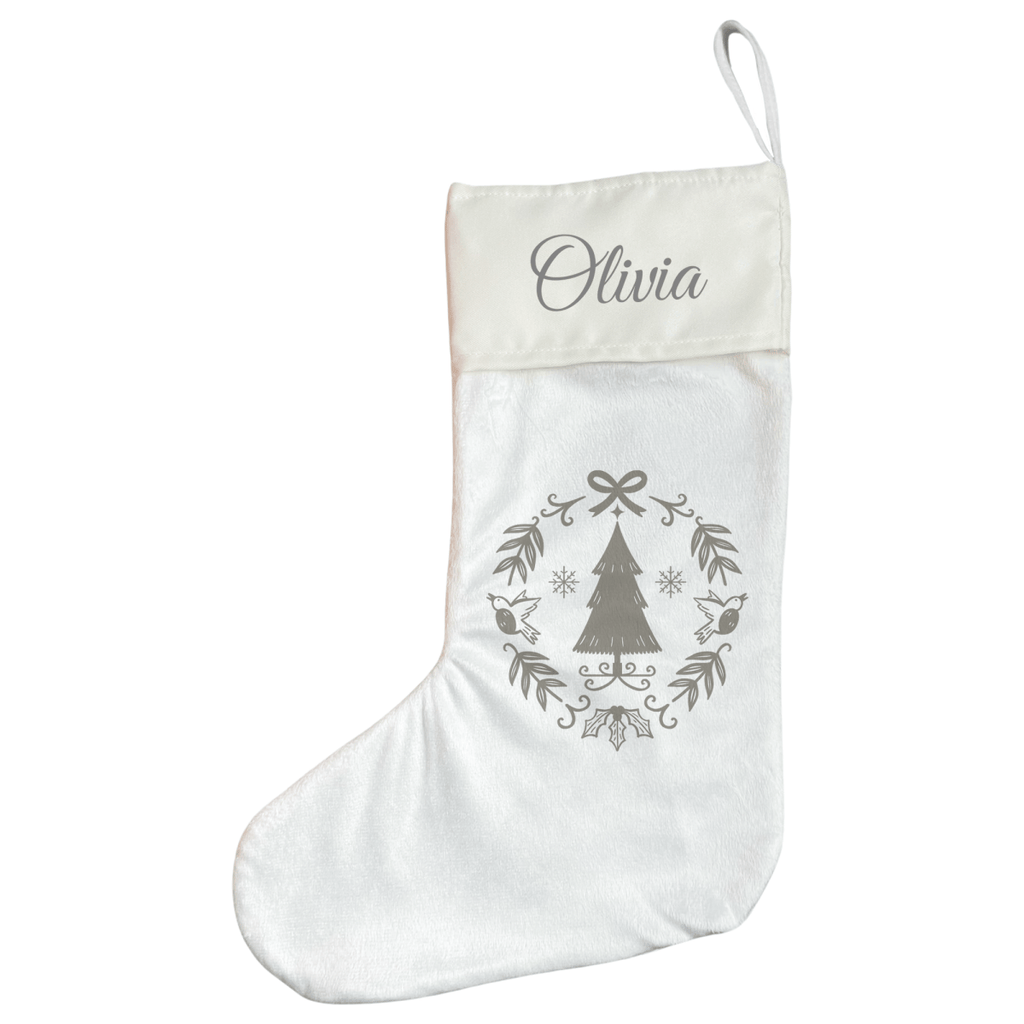Personalised Christmas Stocking - Grey Scandi Wreath - Joe’s Haven