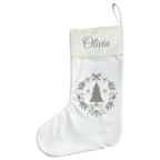 Personalised Christmas Stocking - Grey Scandi Wreath - Joe’s Haven