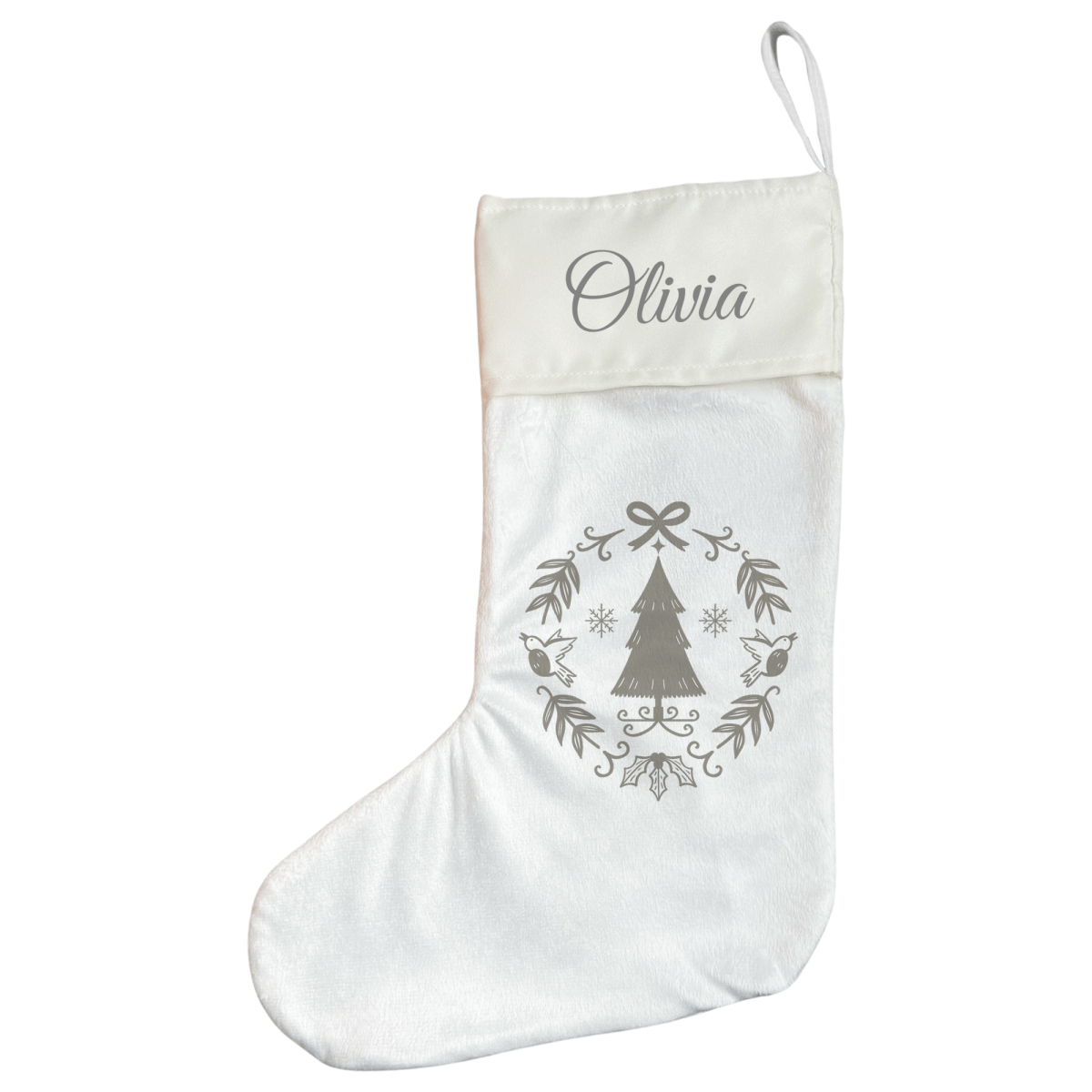 Personalised Christmas Stocking - Grey Scandi Wreath - Joe’s Haven