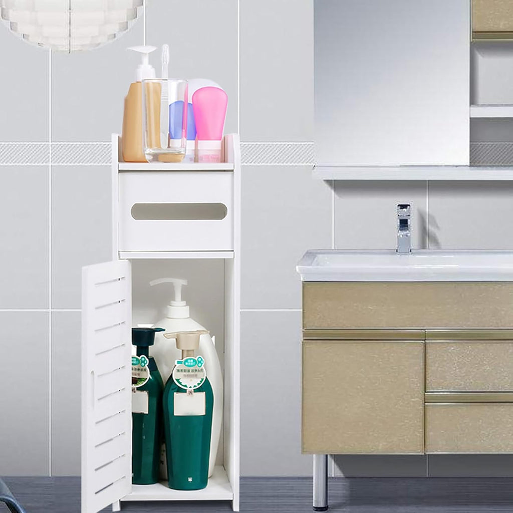 Small Bathroom Cabinet White 3 Tier Freestanding Tissue Box Storage Ejoyous - Joe’s Haven