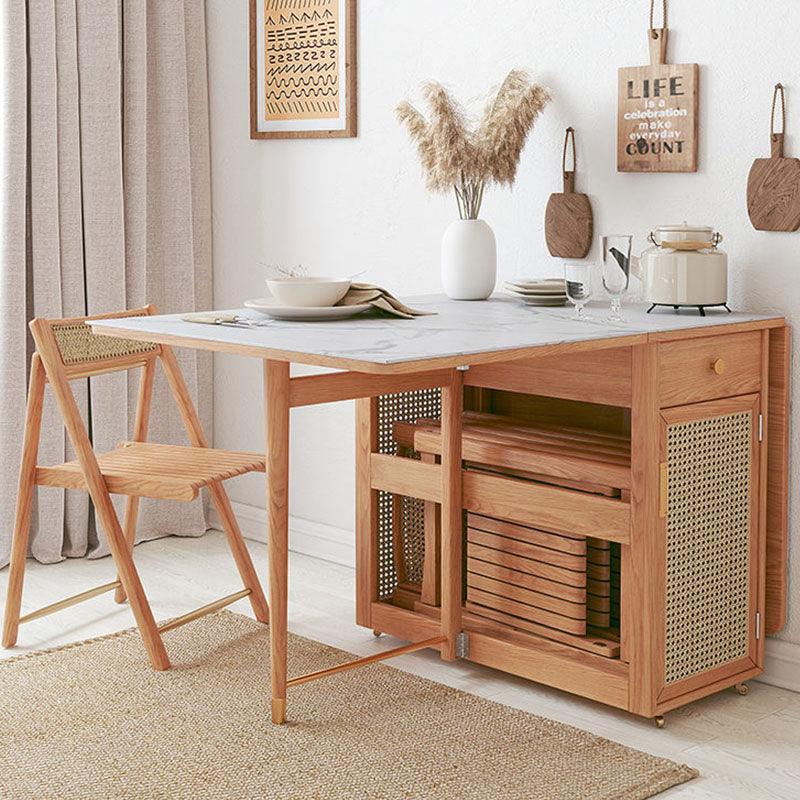 Nydia Foldable Dining Table Set With Storage, Rattan, Solid Wood - Joe’s Haven