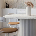 Cracky White Round Dining Table, Premium Terrazzo And Wood Base - Joe’s Haven