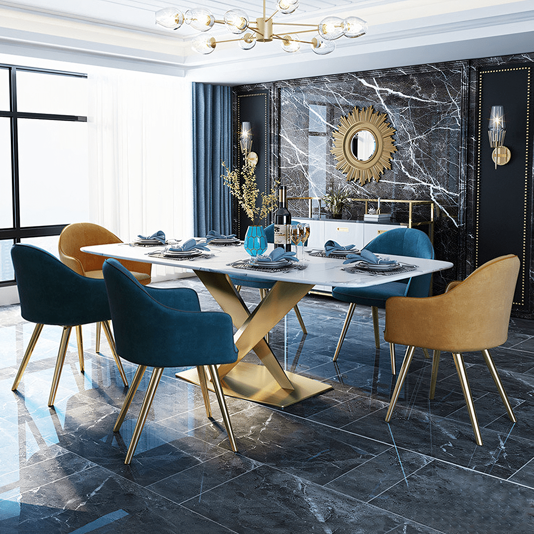LUCI Dining Table, Marble And Gold Metal - Joe’s Haven