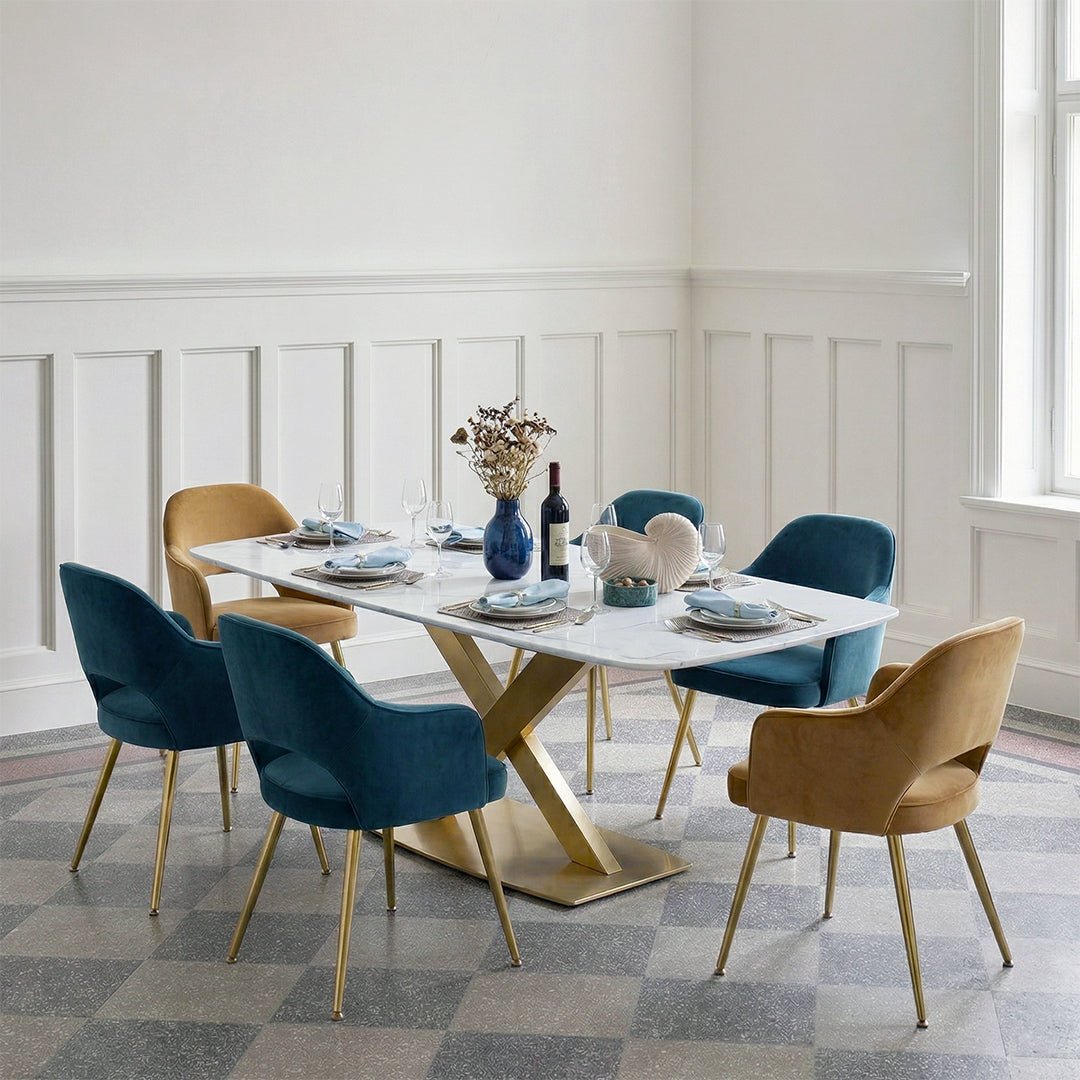 LUCI Dining Table, Marble And Gold Metal - Joe’s Haven