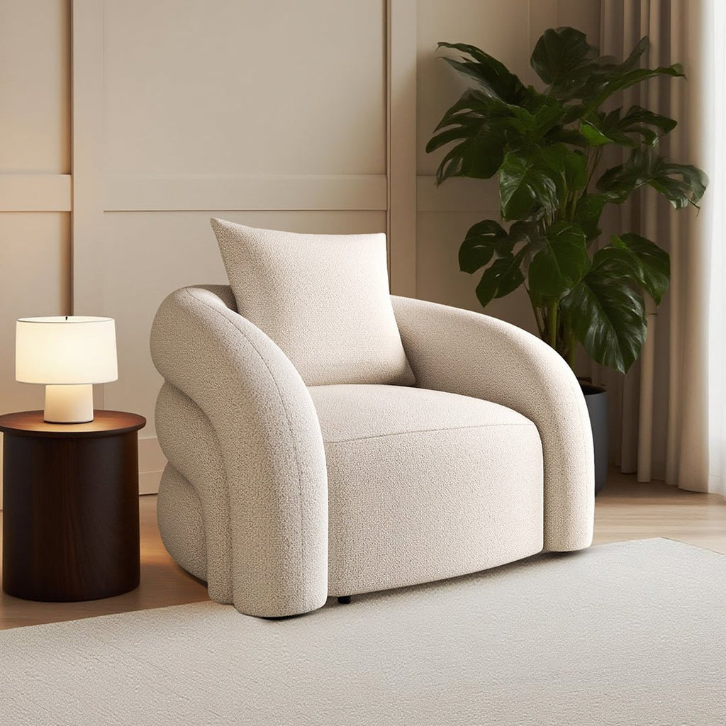Sadiq Armchair With Cushion, White Boucle - Joe’s Haven