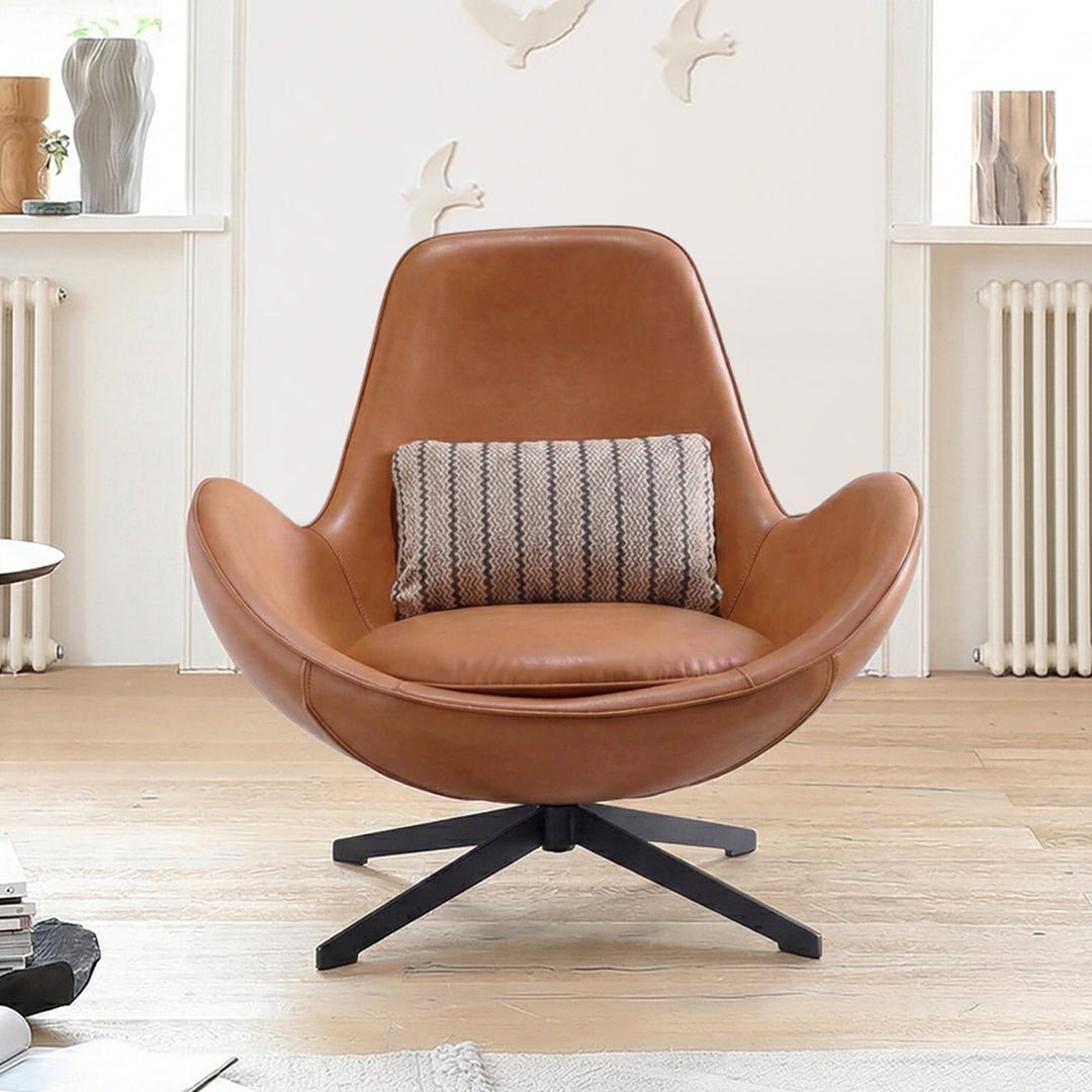 Snail Swivel Accent Armchair, Brown Leather - Joe’s Haven