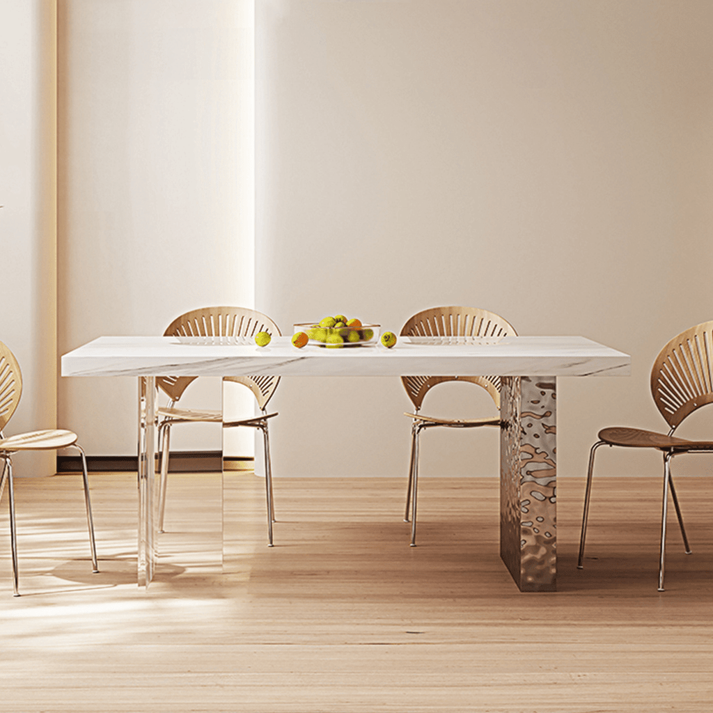 Madison Dining Table, White Sintered Stone & Acrylic - Joe’s Haven