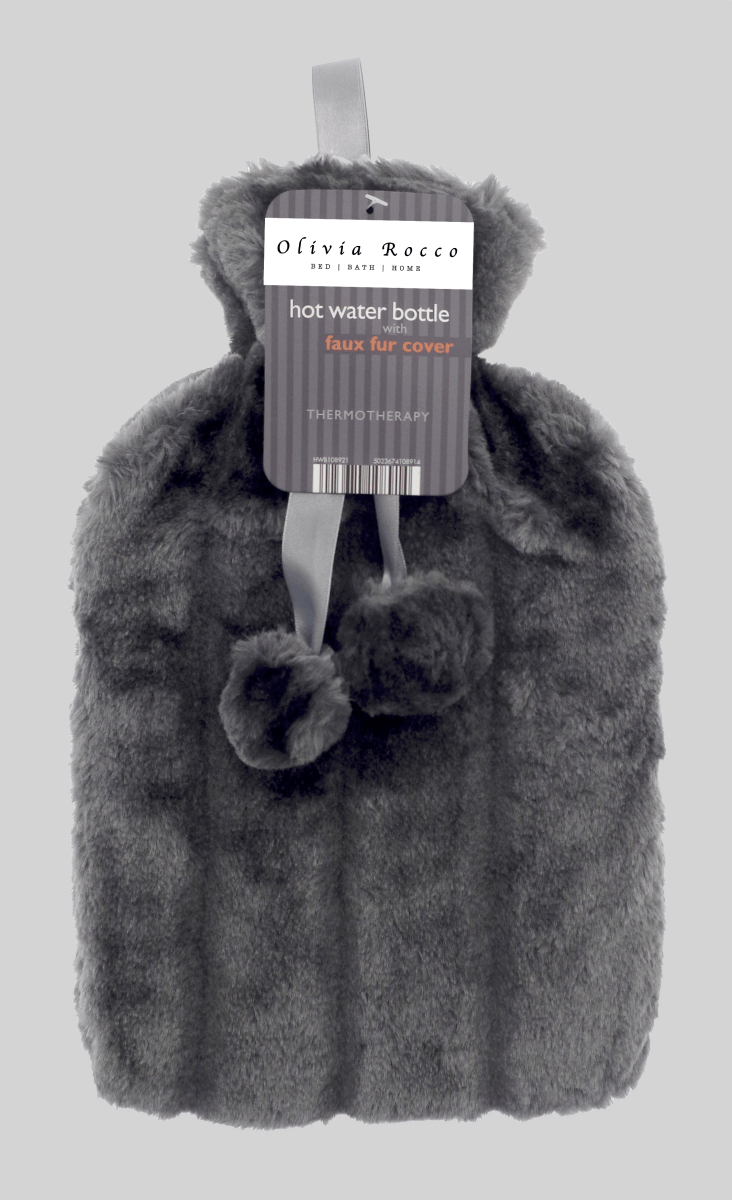 2L Soft Plush Hot Water Bottle with Faux Fur Pom Pom Cover - Joe’s Haven