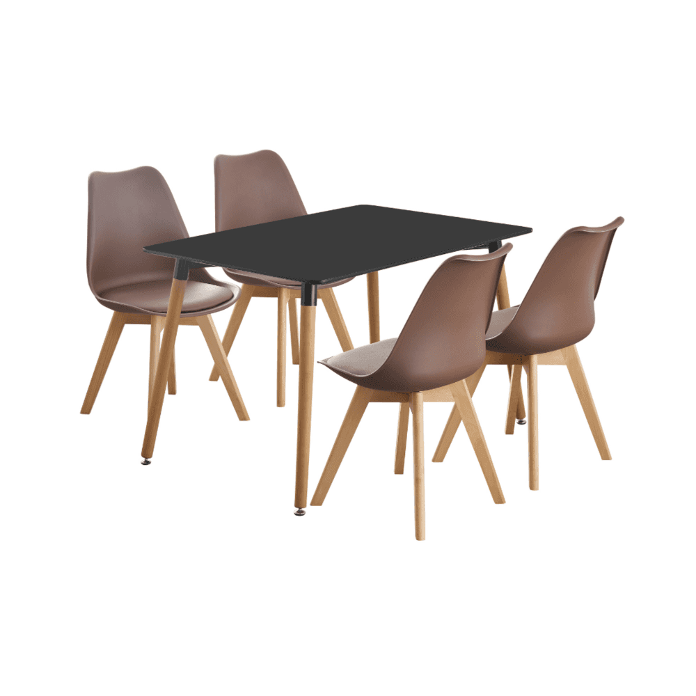5PCs Dining Set - a Black Halo Dining Table & Set of 4 Lorenzo Tulip chairs with Padded Seat - Joe’s Haven