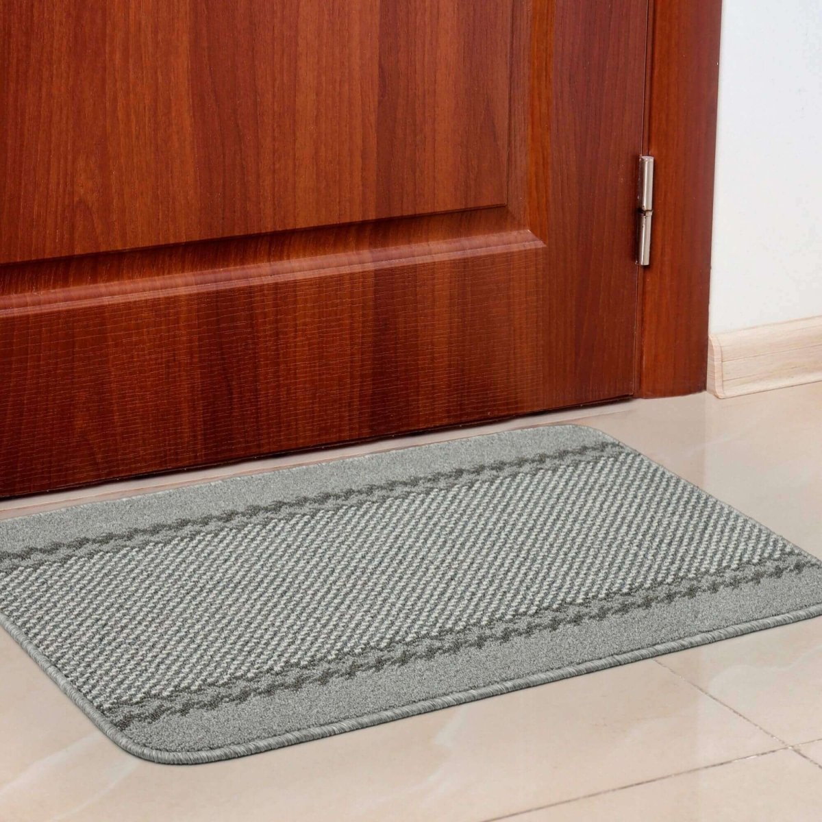 Washable Designer Bordered Grey Rug | 116G - Joe’s Haven