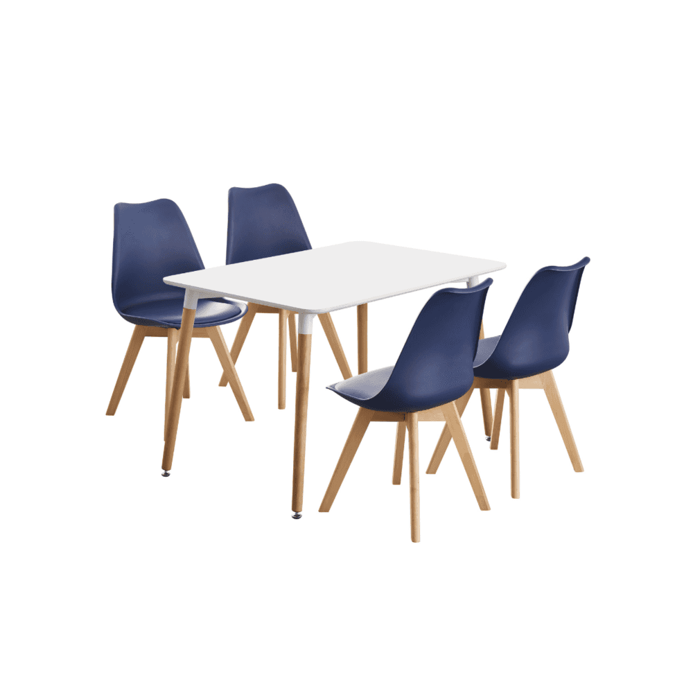 5PCs Dining Set - a White Halo Dining Table & Set of 4 Lorenzo Tulip Dining Chairs with Padded Seat - Joe’s Haven