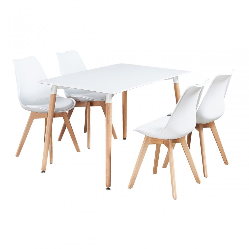 5PCs Dining Set - a White Halo Dining Table & Set of 4 Lorenzo Tulip Dining Chairs with Padded Seat - Joe’s Haven