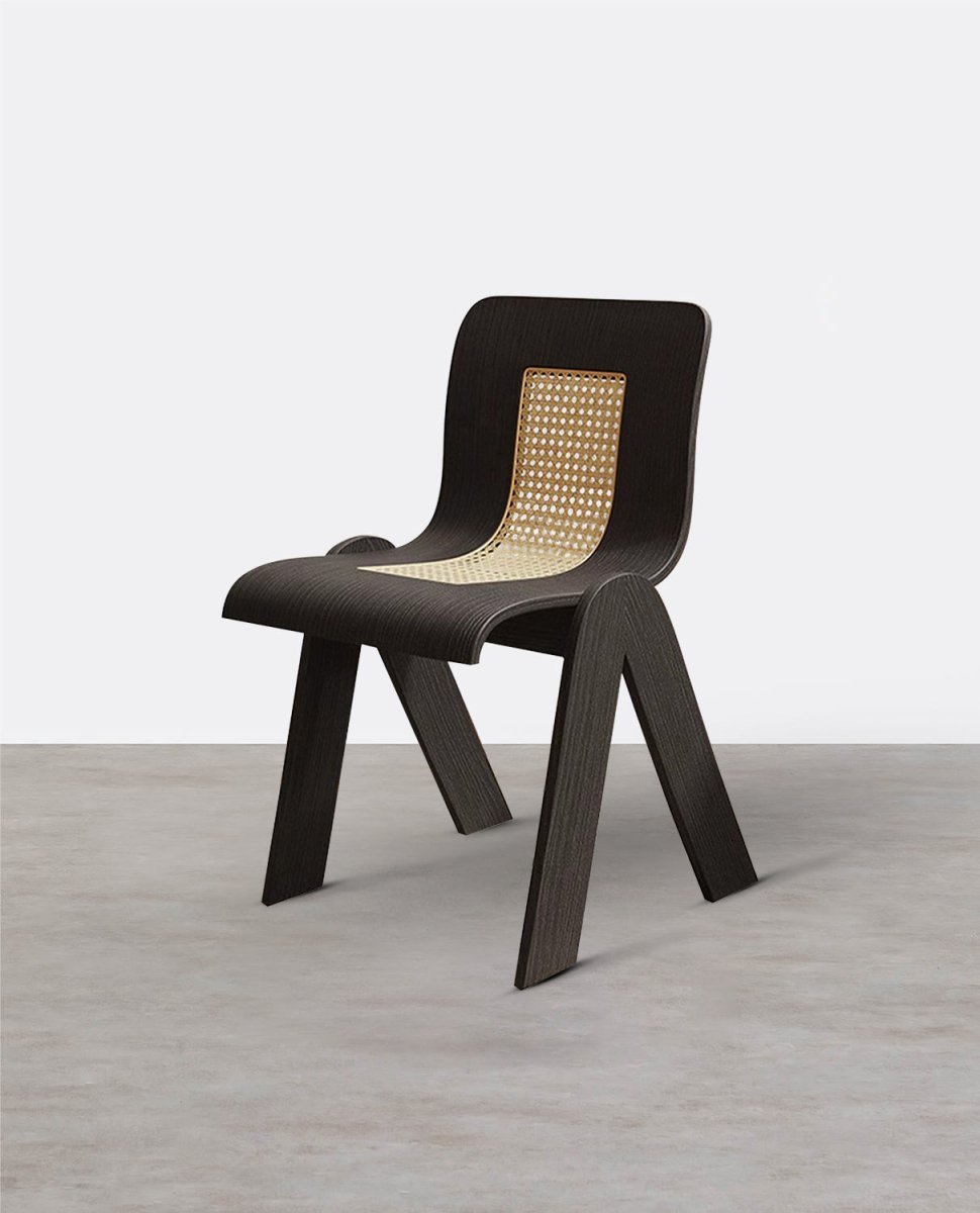 Verna Curve Dining Chair, Black & Rattan - Joe’s Haven