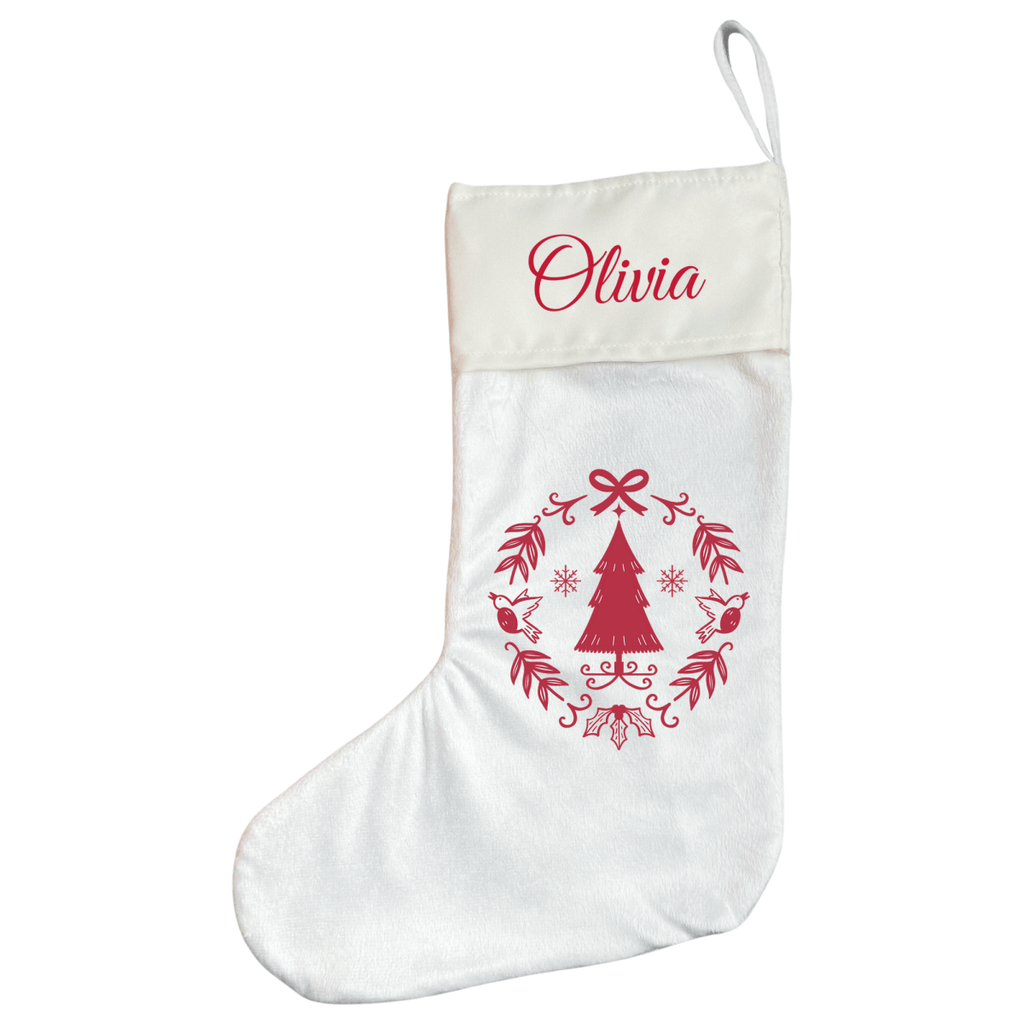 Personalised Christmas Stocking - Red Scandi Wreath - Joe’s Haven