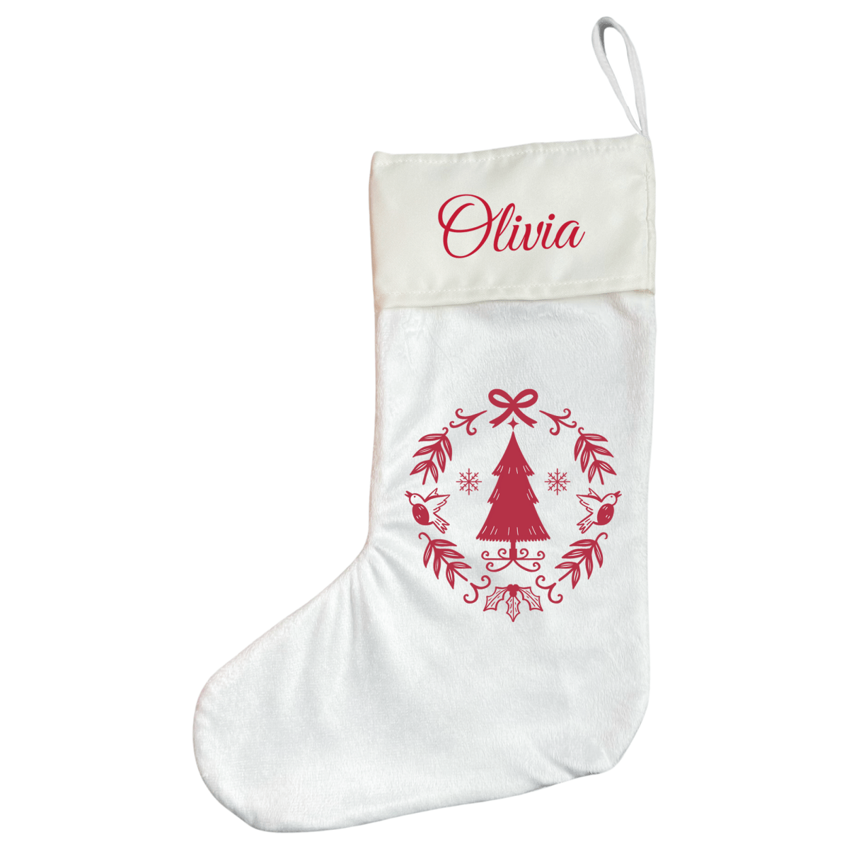 Personalised Christmas Stocking - Red Scandi Wreath - Joe’s Haven