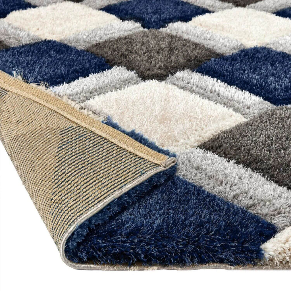 3D Navy Geometric Shaggy Rug - Joe’s Haven