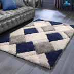 3D Navy Geometric Shaggy Rug - Joe’s Haven