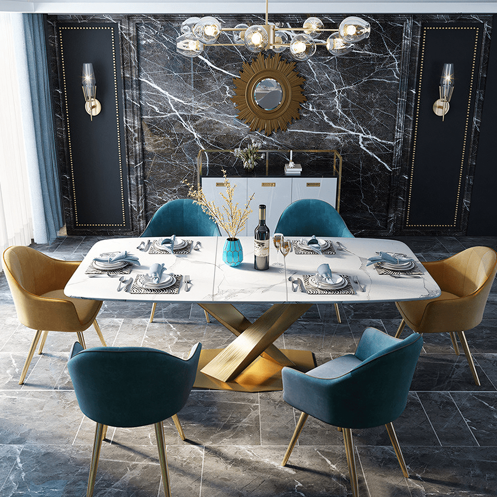 LUCI Dining Table, Marble And Gold Metal - Joe’s Haven