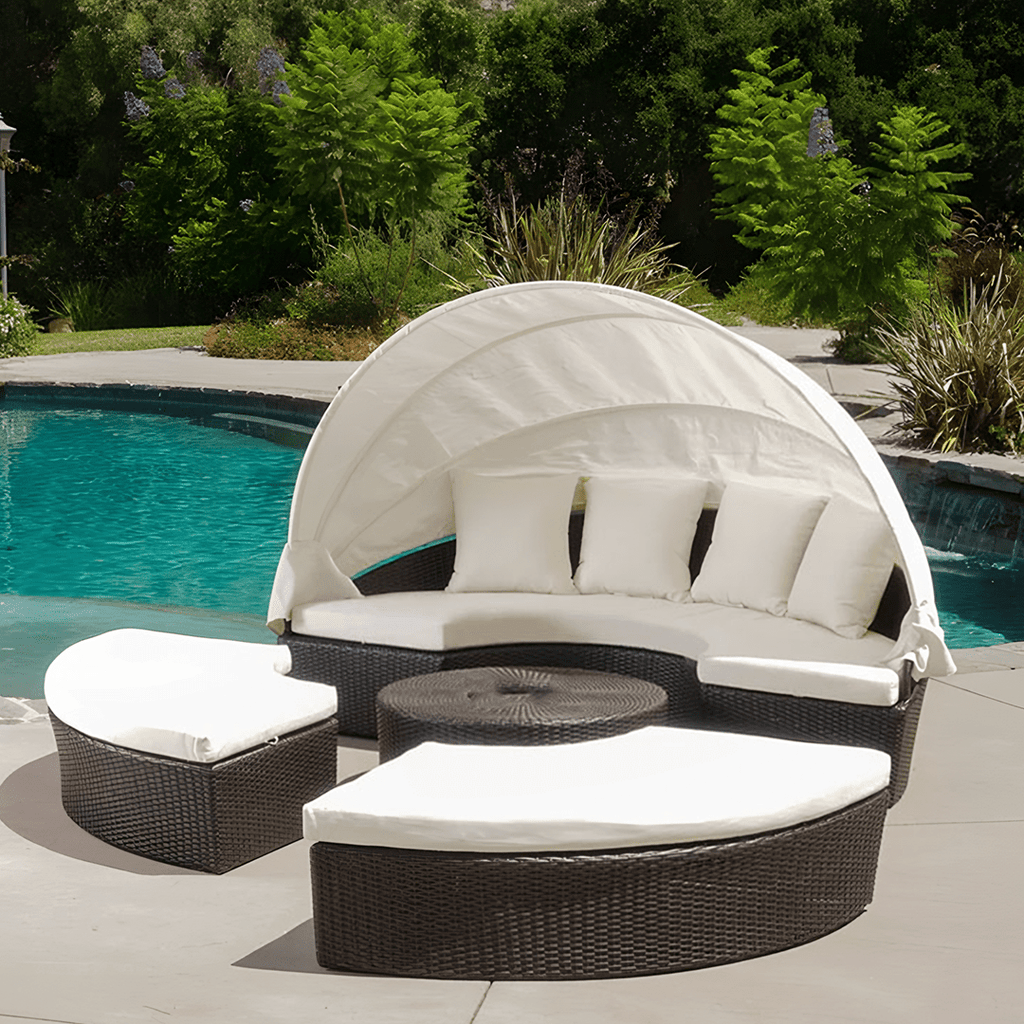 Shelly Patio Outdoor Sectional Sofa Set With Rattan Daybed Sunbed - Joe’s Haven