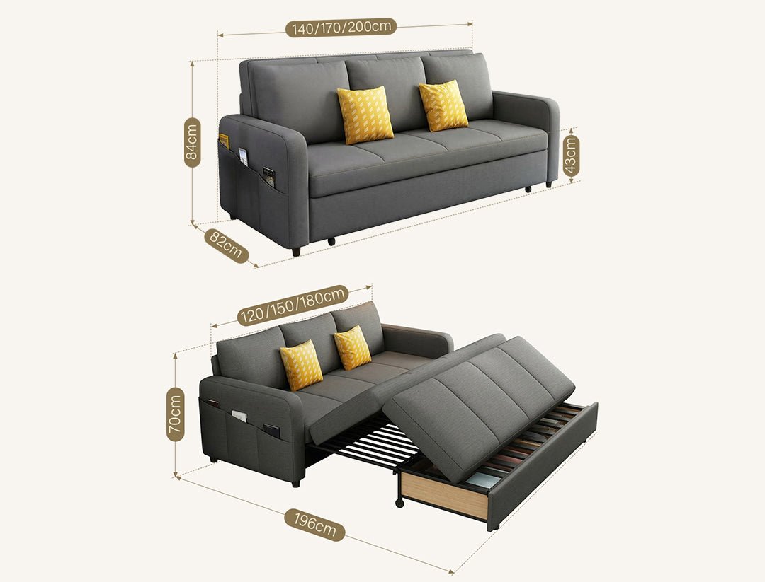 Gabriel Two Seater Sofa Bed, Linen - Joe’s Haven