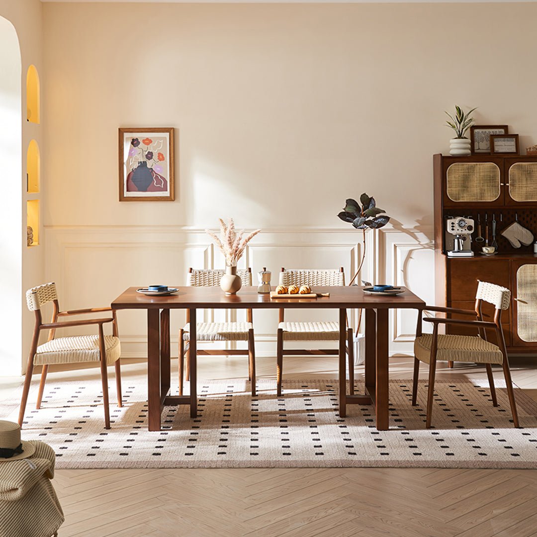 Fuchs Dining Table, Solid Wood & Rattan, Dark Oak - Joe’s Haven