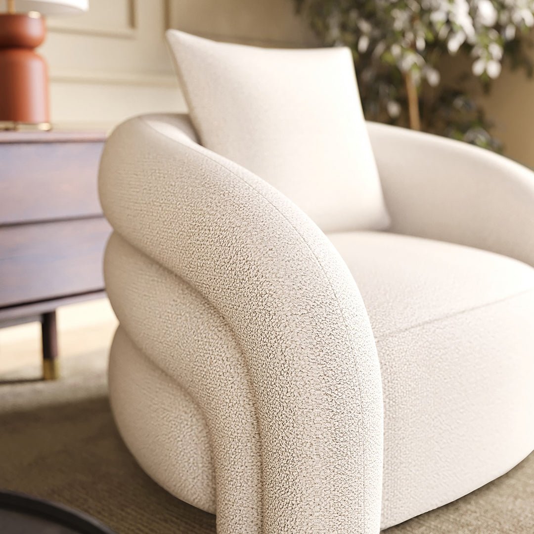 Sadiq Armchair With Cushion, White Boucle - Joe’s Haven