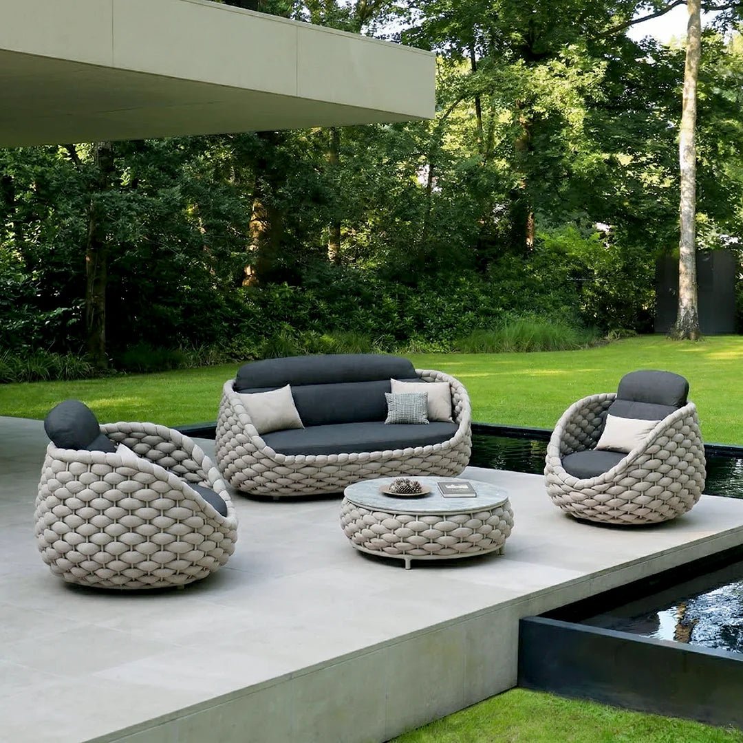 Marbella Textilene Rope Woven Outdoor Sofa Set, Grey - Joe’s Haven