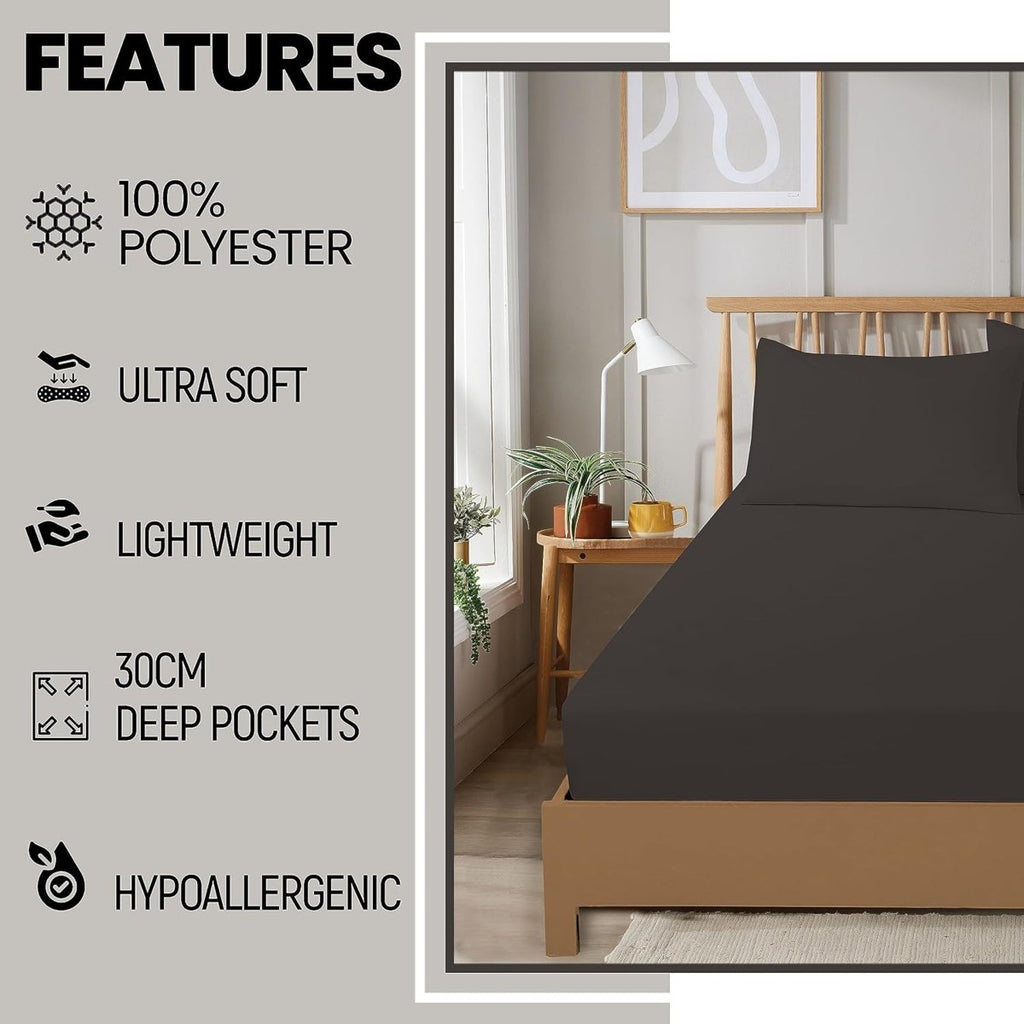 OLIVIA ROCCO Fitted Sheets Plain Dye Super Soft Easy Care Bed Linen Sets Easy-Care Hotel-Quality Comfort - Joe’s Haven