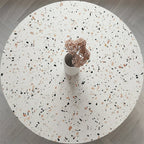 Cracky White Round Dining Table, Premium Terrazzo And Wood Base - Joe’s Haven