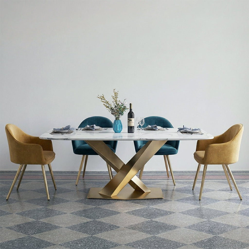 LUCI Dining Table, Marble And Gold Metal - Joe’s Haven