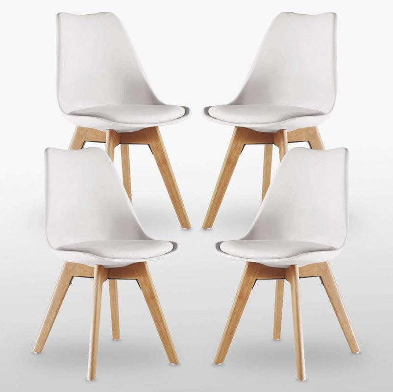 5PCs Dining Set - a White Halo Dining Table & Set of 4 Lorenzo Tulip Dining Chairs with Padded Seat - Joe’s Haven