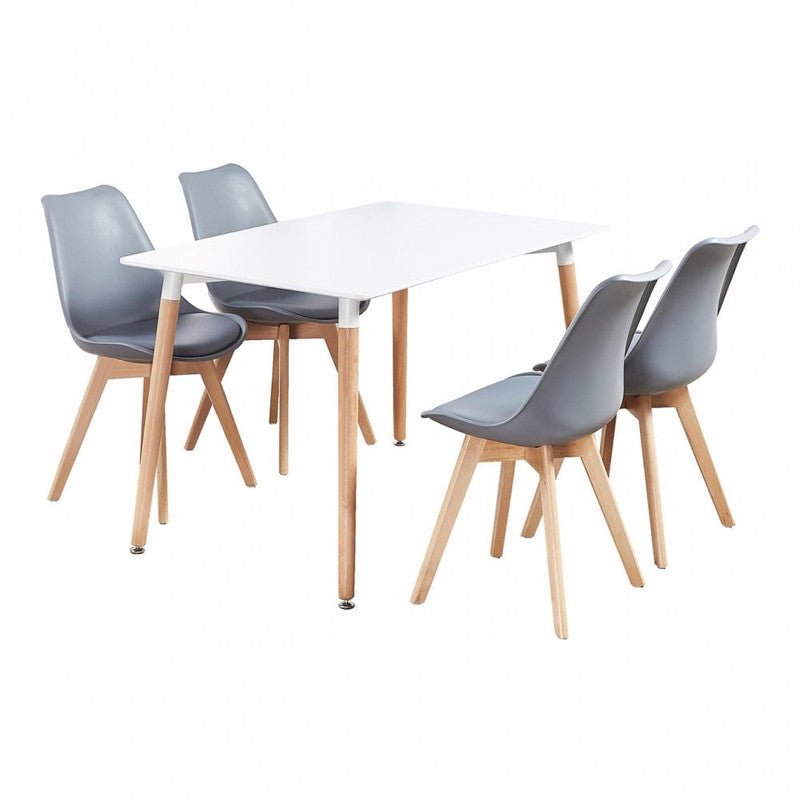 5PCs Dining Set - a White Halo Dining Table & Set of 4 Lorenzo Tulip Dining Chairs with Padded Seat - Joe’s Haven