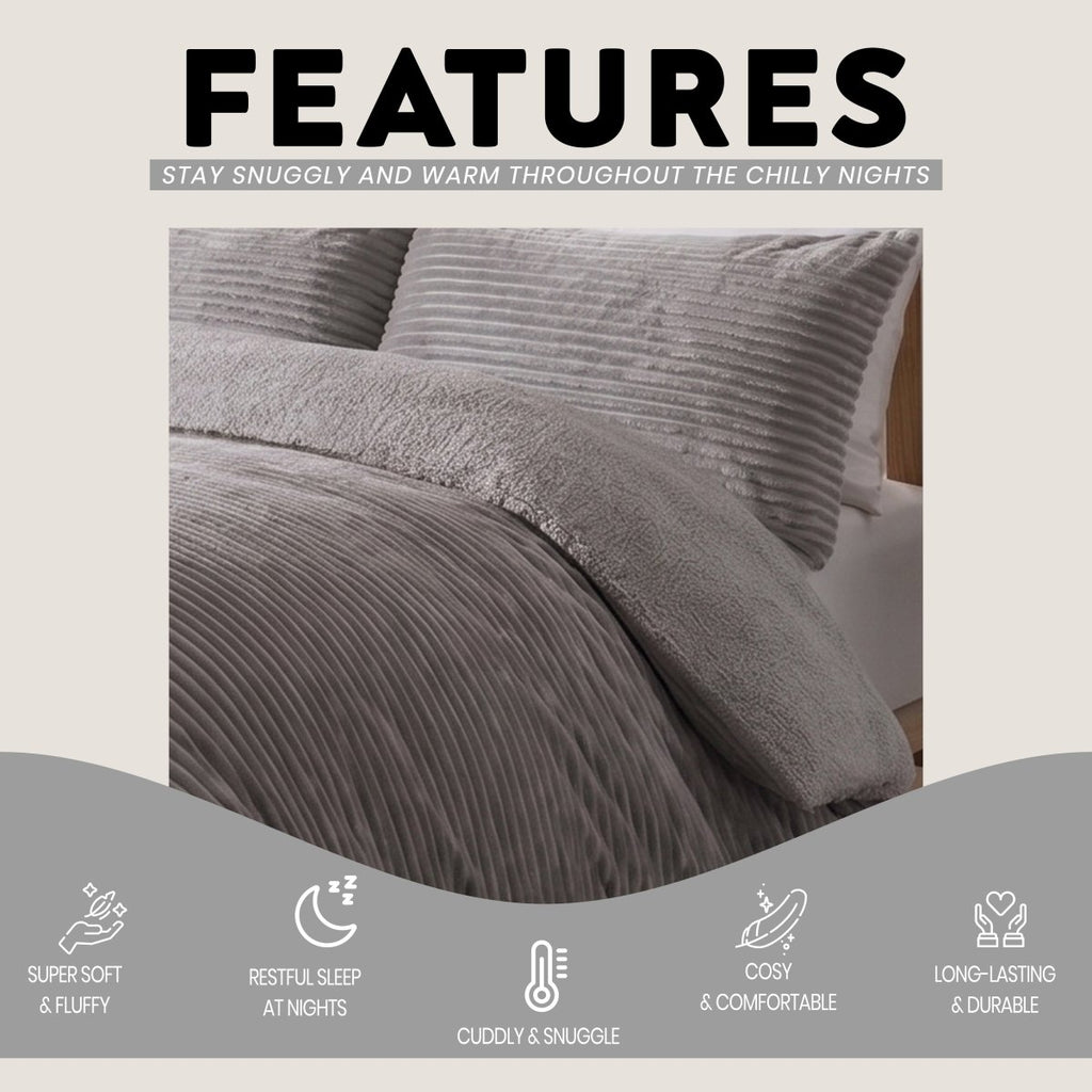 OLIVIA ROCCO Ribbed Fleece Reversible Teddy Duvet Set OEKO-TEX Certified Multiple Sizes - Joe’s Haven