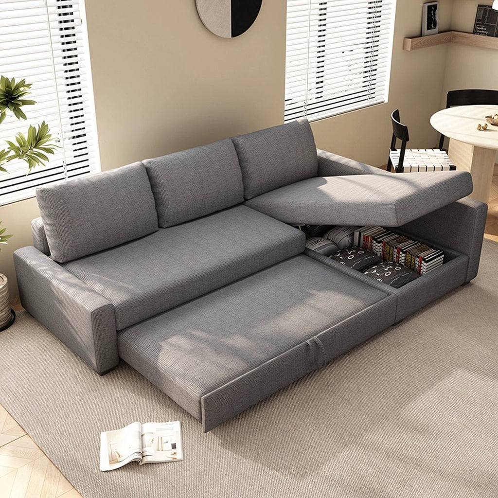 Edwards Three Seater Corner Sofa Bed With Storage, Linen - Joe’s Haven