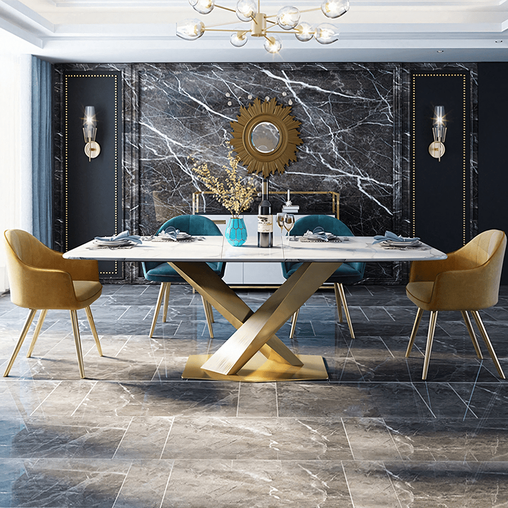 LUCI Dining Table, Marble And Gold Metal - Joe’s Haven