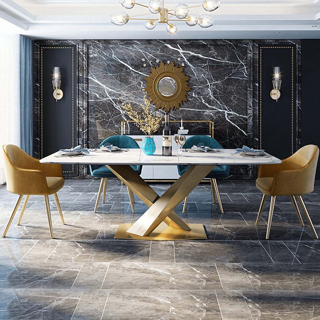LUCI Dining Table, Marble And Gold Metal - Joe’s Haven
