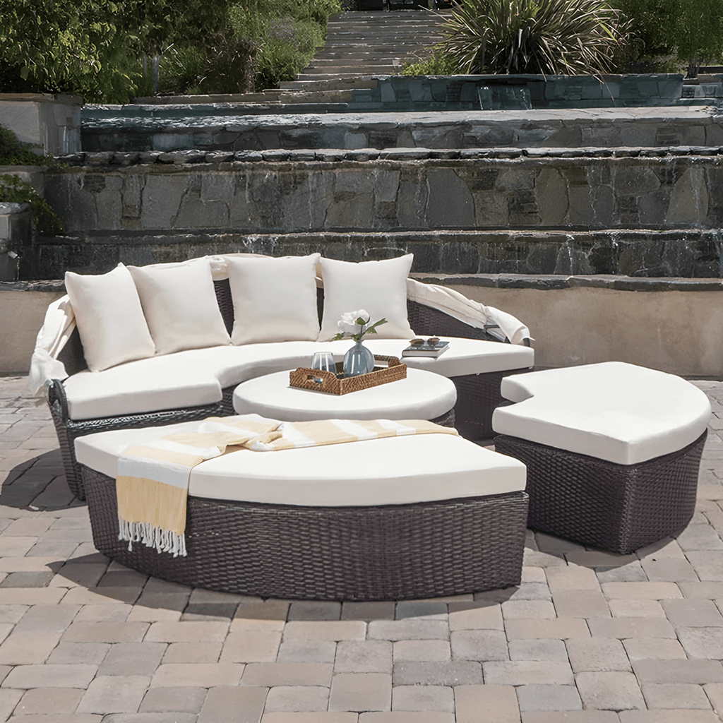 Shelly Patio Outdoor Sectional Sofa Set With Rattan Daybed Sunbed - Joe’s Haven