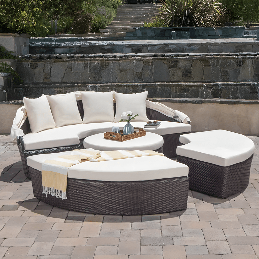 Shelly Patio Outdoor Sectional Sofa Set With Rattan Daybed Sunbed - Joe’s Haven