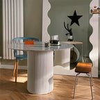 Cracky White Round Dining Table, Premium Terrazzo And Wood Base - Joe’s Haven