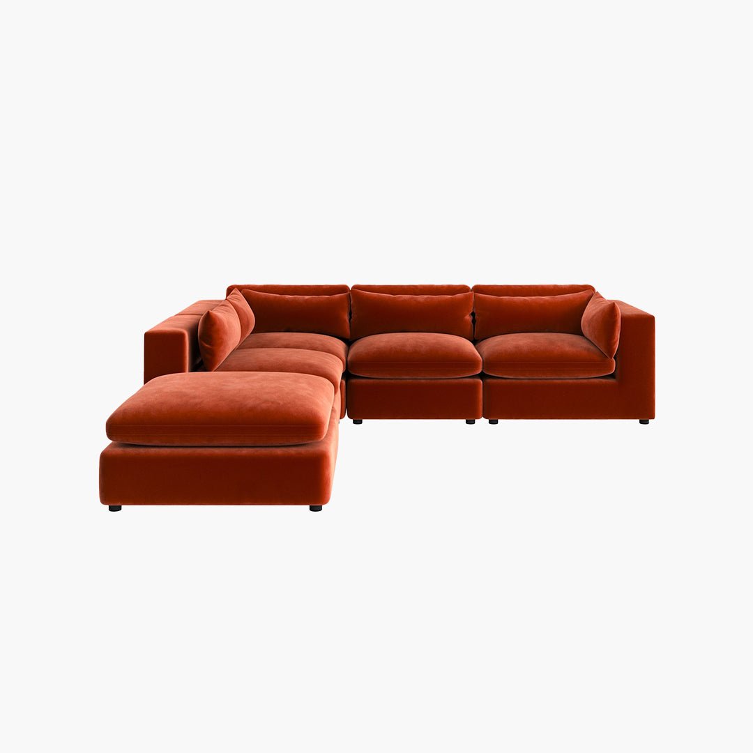 Ranjan Three Seater Corner Sofa, Red Velvet - Joe’s Haven