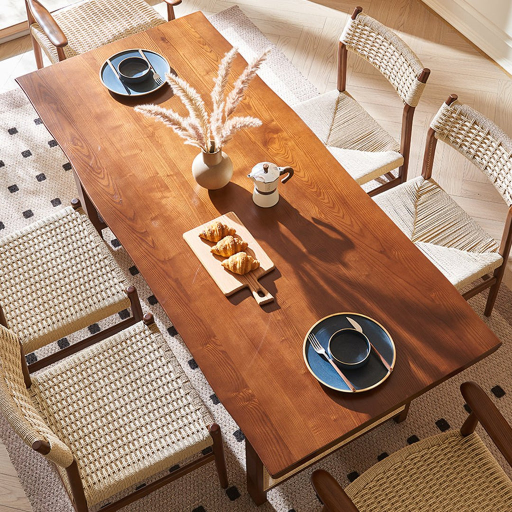 Fuchs Dining Table, Solid Wood & Rattan, Dark Oak - Joe’s Haven