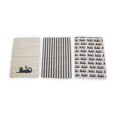 Set Of Three Black Cat Tea Towels - Joe’s Haven