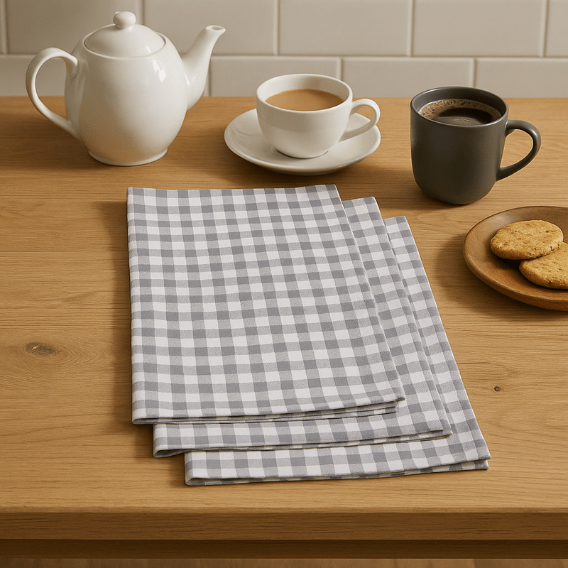 Doro Set Of Three Grey And White Cotton Tea Towels - Joe’s Haven