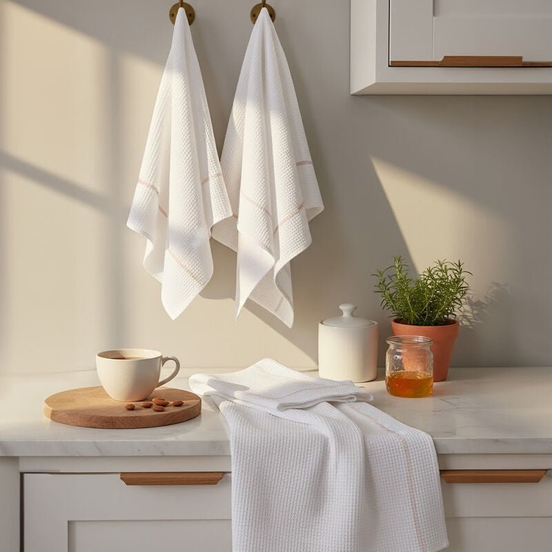 Doro Set Of 3 White and Almond Waffle Tea Towels - Joe’s Haven