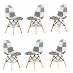 Black/White Patchwork Modern Dining Chair with Wooden Legs & Black Metal Wire Frame - Joe’s Haven