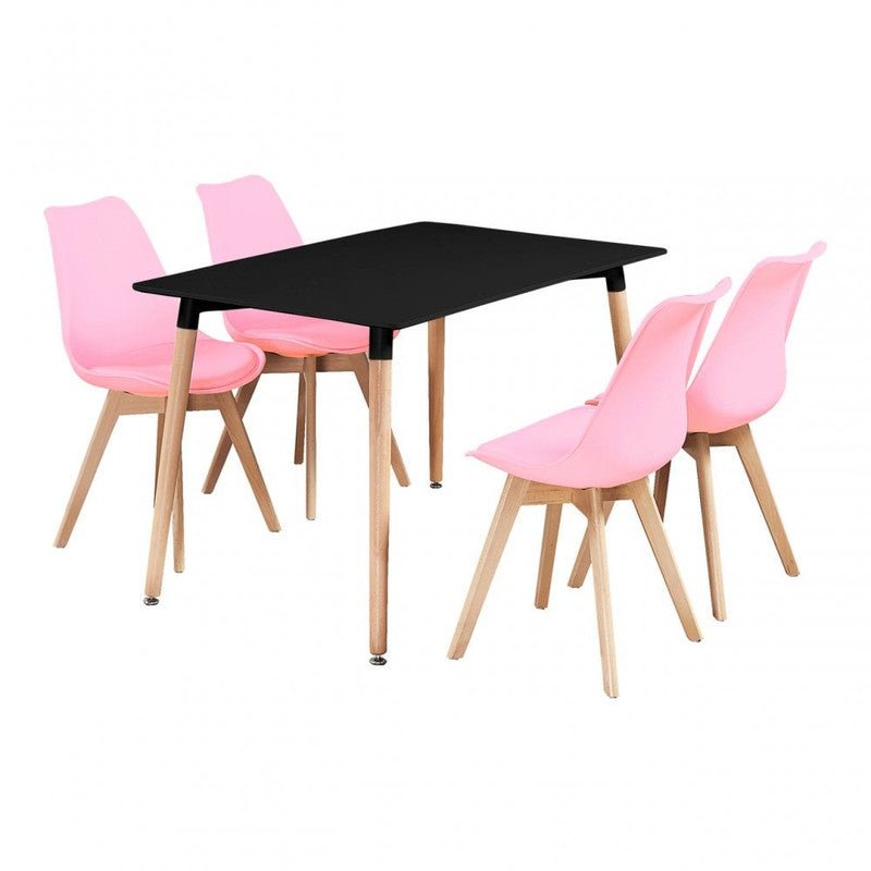5PCs Dining Set - a Black Halo Dining Table & Set of 4 Lorenzo Tulip chairs with Padded Seat - Joe’s Haven