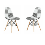 Black/White Patchwork Modern Dining Chair with Wooden Legs & Black Metal Wire Frame - Joe’s Haven